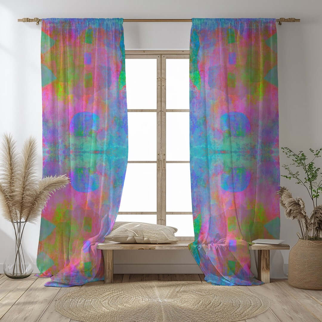 Azure Abstract Art Unlined Colorful Window Curtains