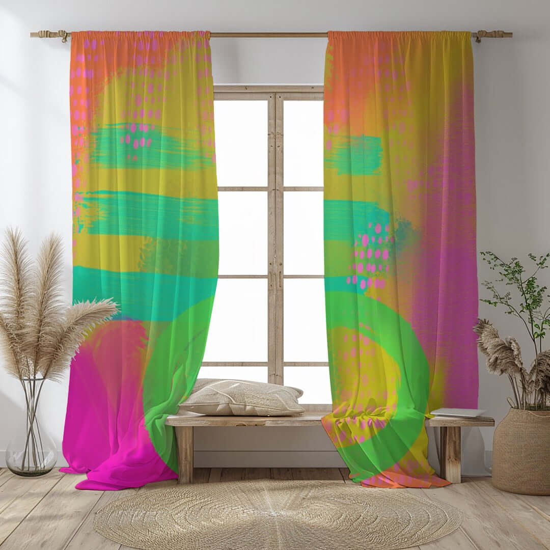 Hopscotch Abstract Art Unlined Colorful Window Curtains