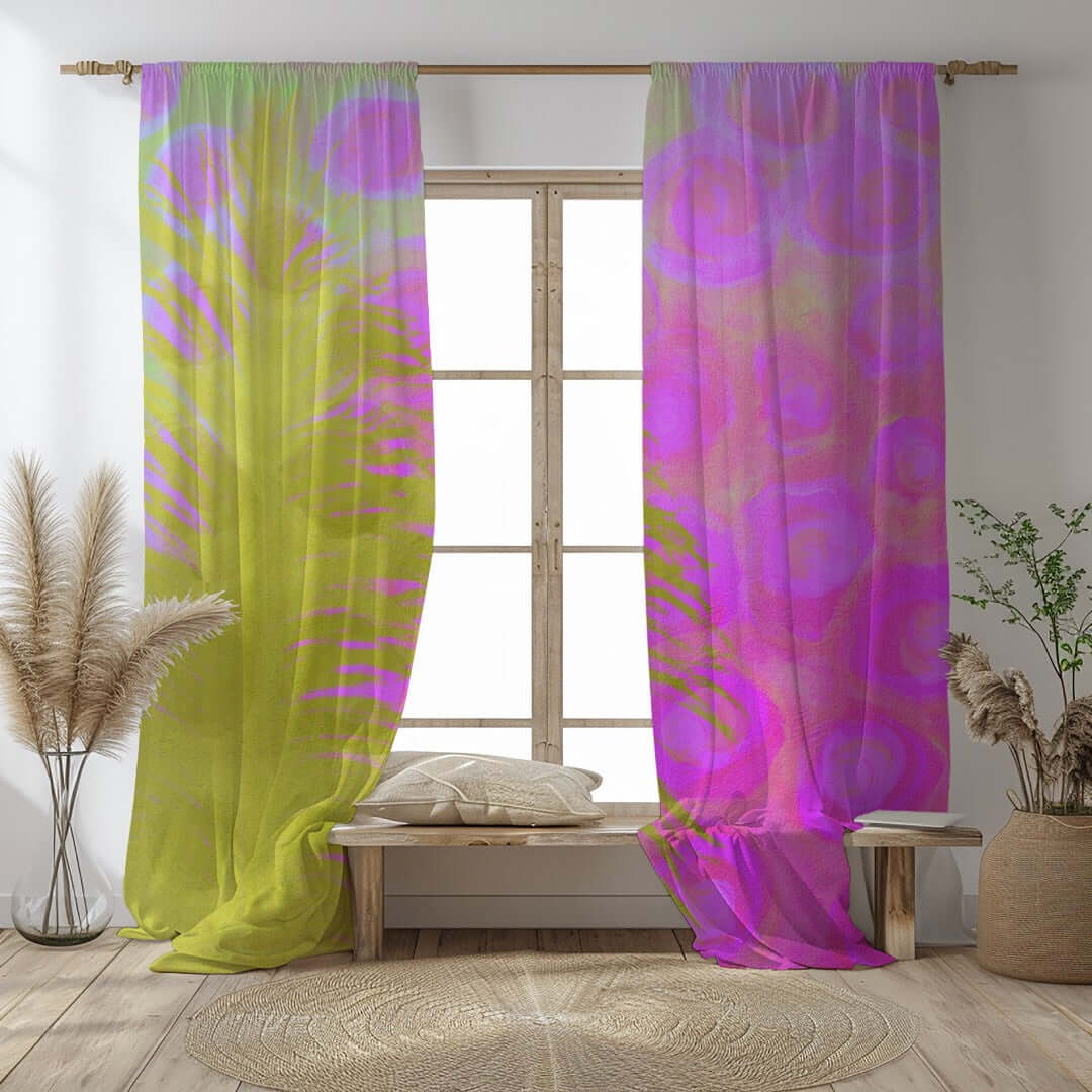 Olivine Abstract Art Unlined Colorful Window Curtains