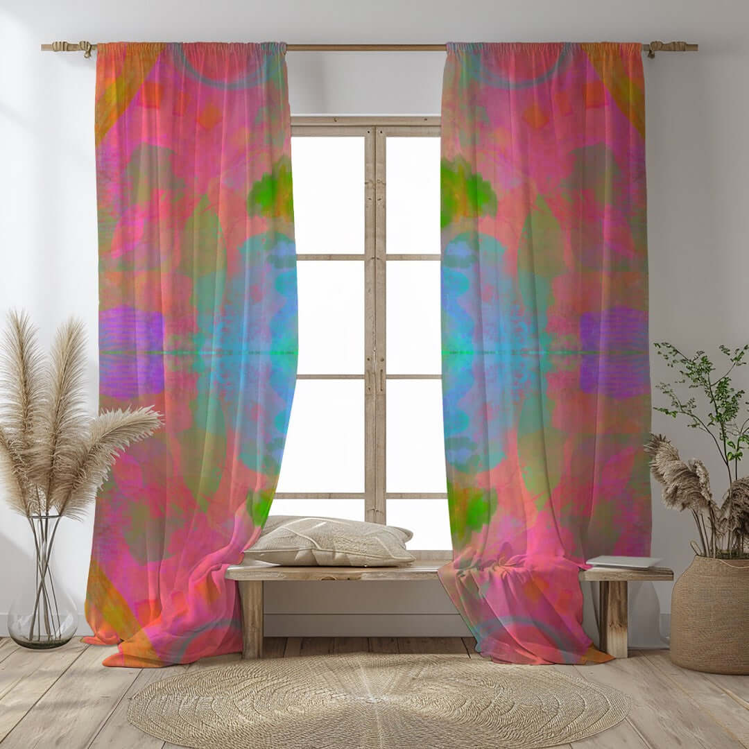 Persimmon Abstract Art Unlined Colorful Window Curtains