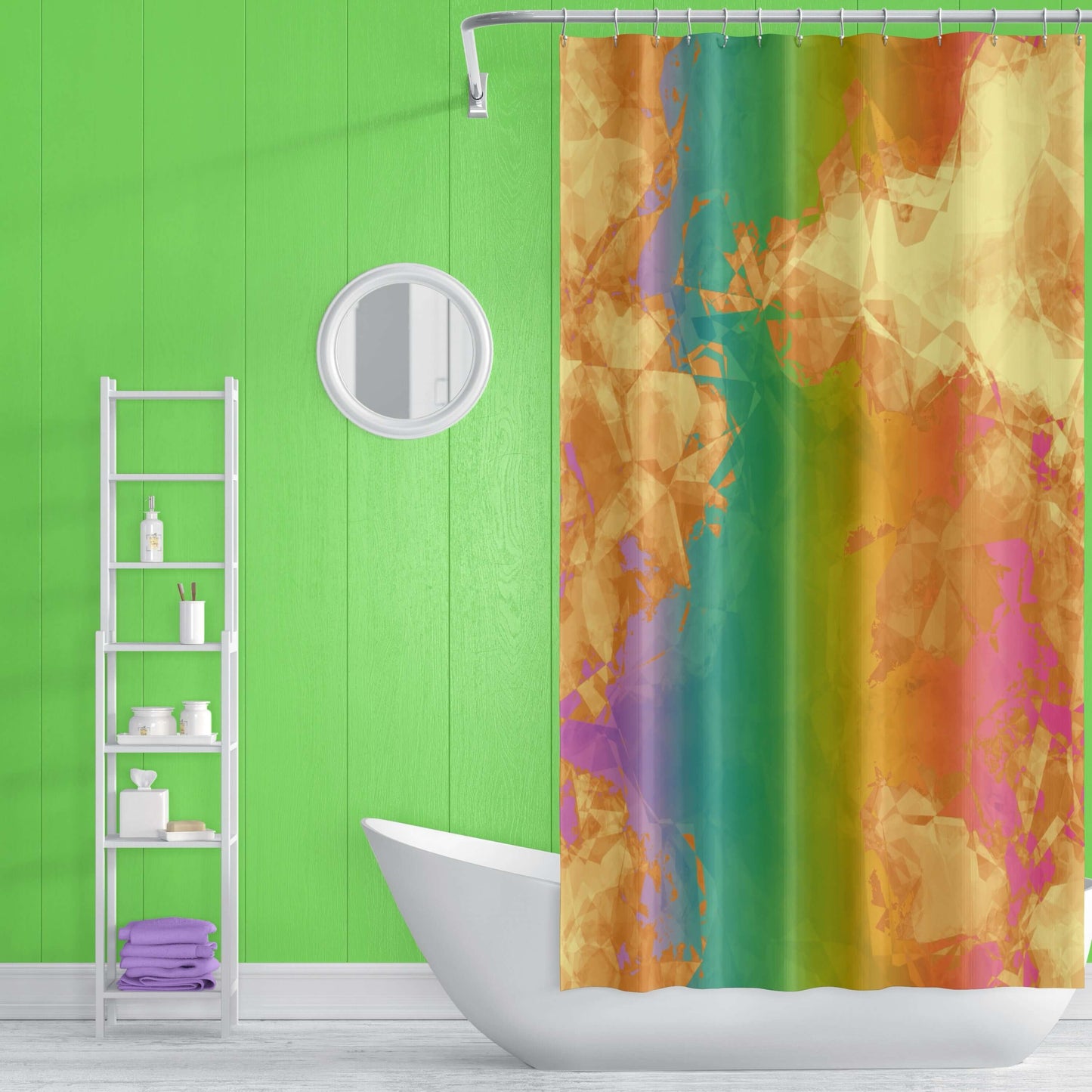 Rainbow Geode Abstract Art Colorful Shower Curtain