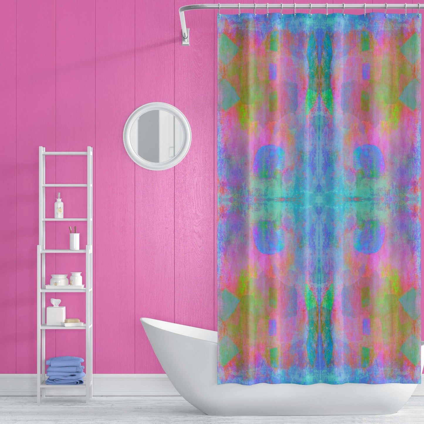 Azure Abstract Art Colorful Shower Curtain