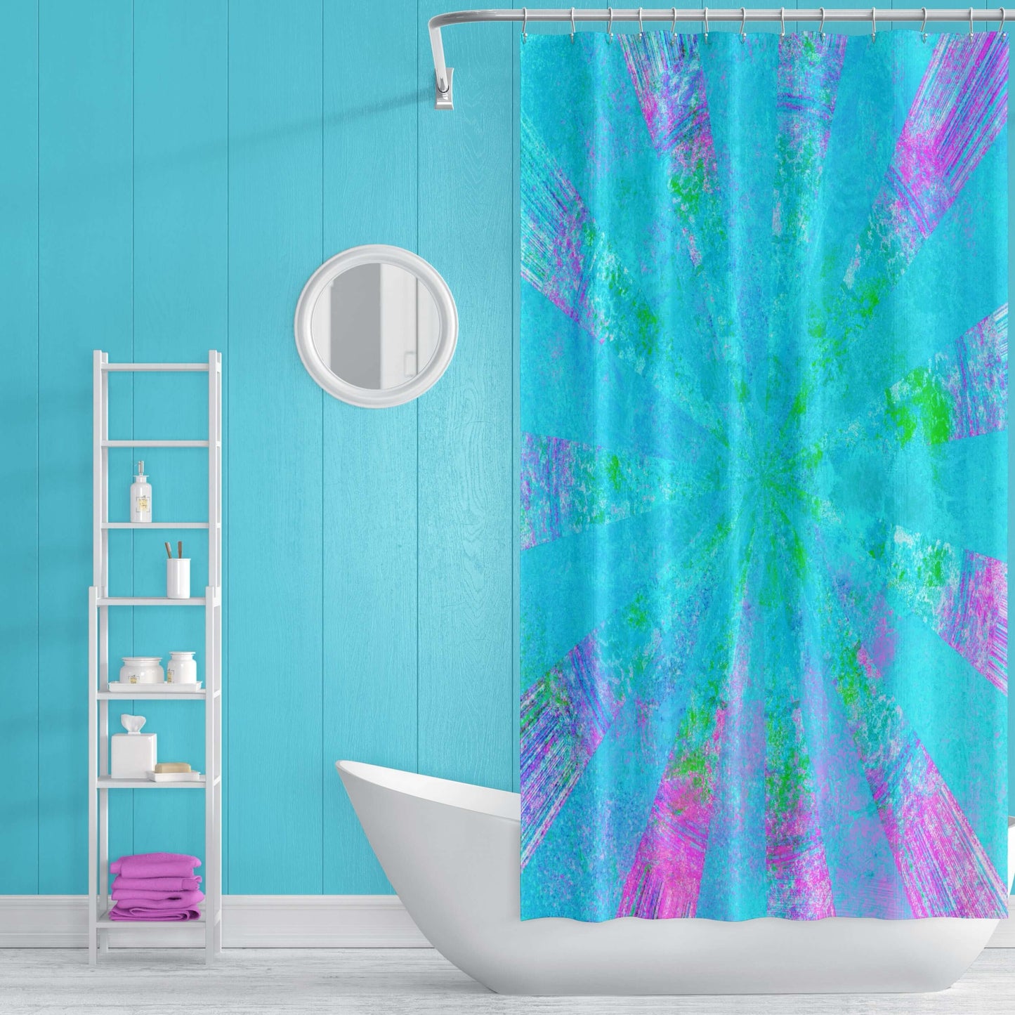 Blue Stingray Abstract Art Colorful Shower Curtain