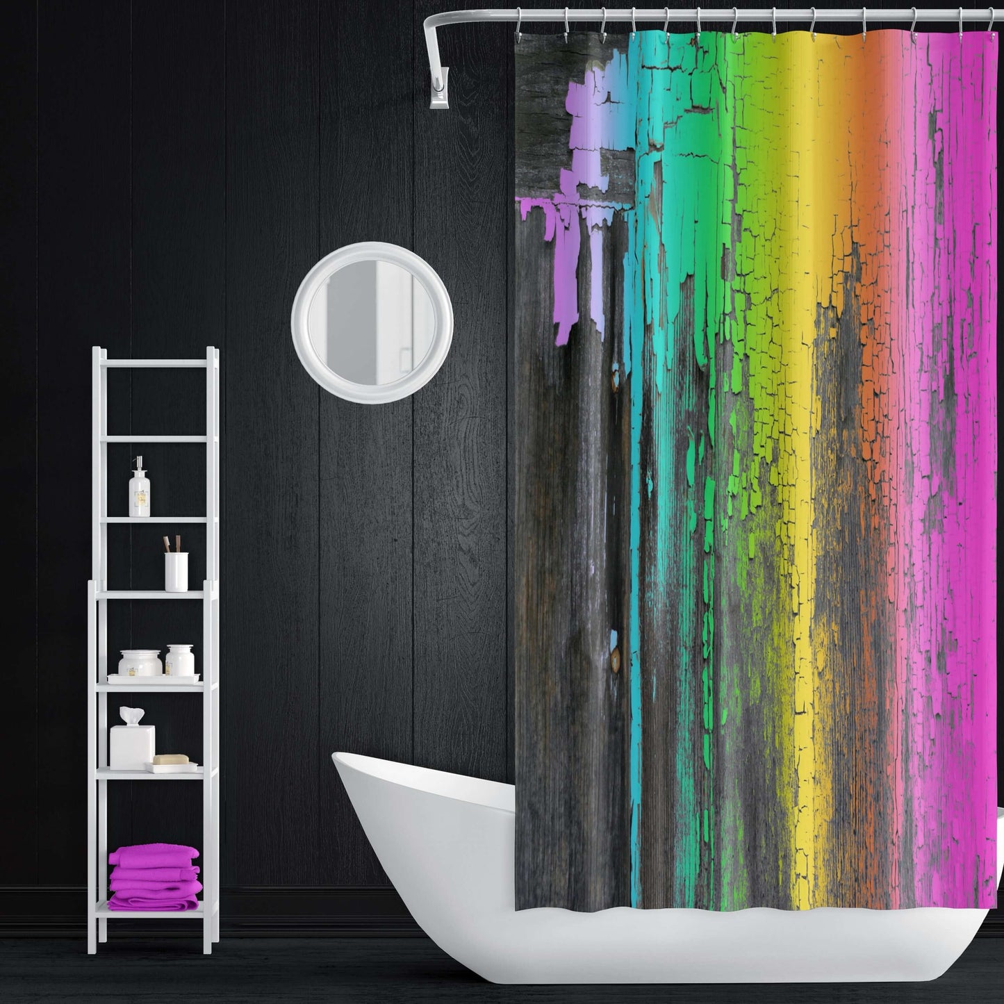 Rainbow Crackle Abstract Art Colorful Shower Curtain