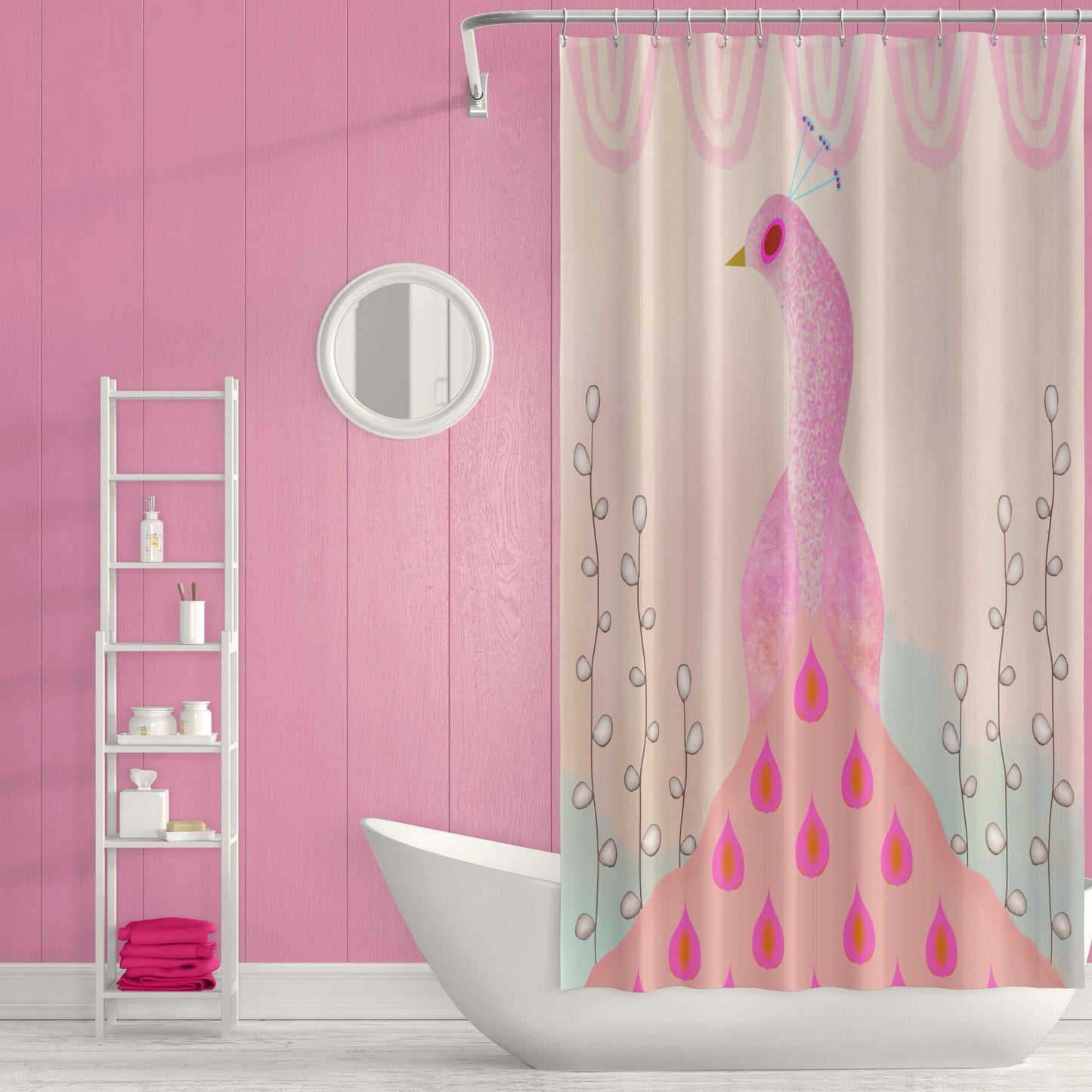 Pink Peacock Sofly Colorful Shower Curtain