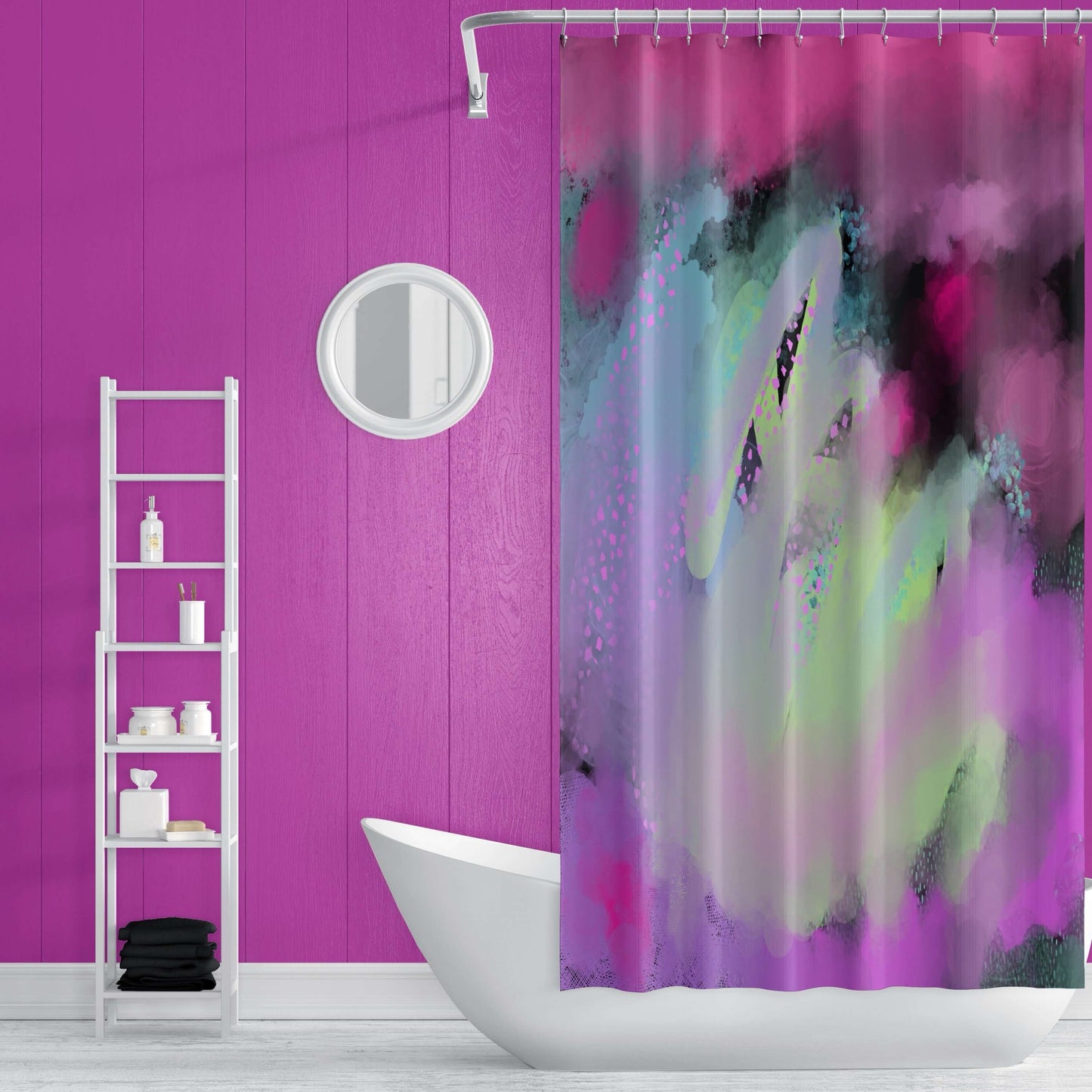 Viva Magenta Abstract Art Colorful Shower Curtain