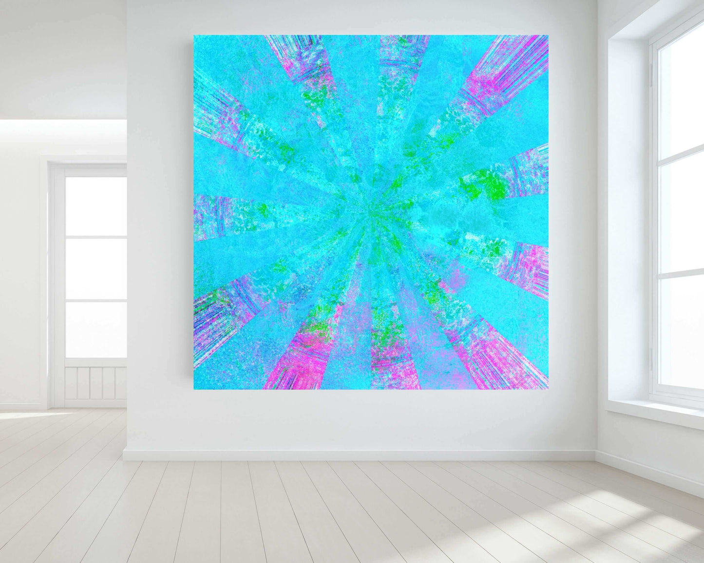 Turquoise Blue with Purple Radial “Blue Stingray” Abstract Art Canvas Print Wall Art Large Canvas on Wall