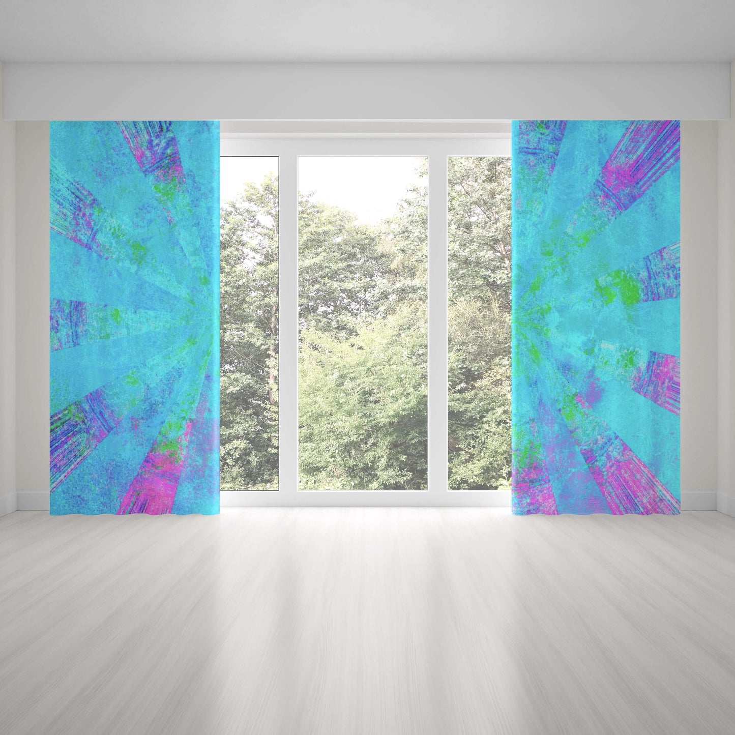 Blue Stingray Abstract Art Unlined Colorful Window Curtains