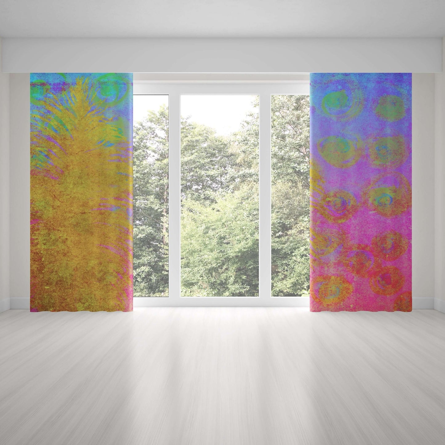 Fantasia Abstract Art Unlined Colorful Window Curtains