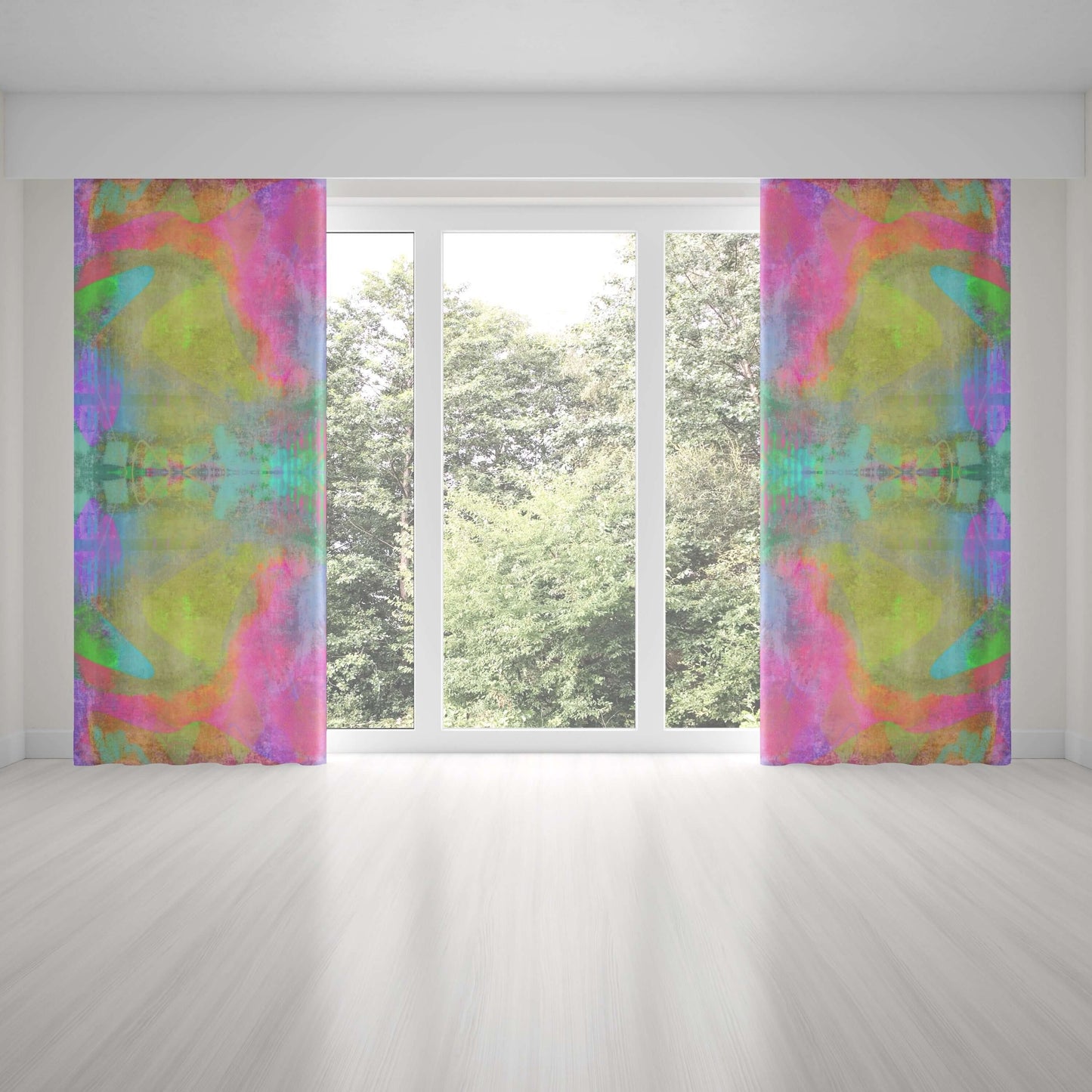 Luna Abstract Art Unlined Colorful Window Curtains