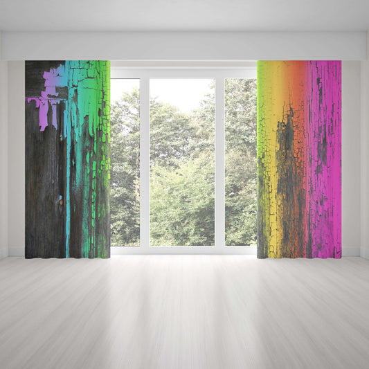 Rainbow Crackle Abstract Art Unlined Colorful Window Curtains