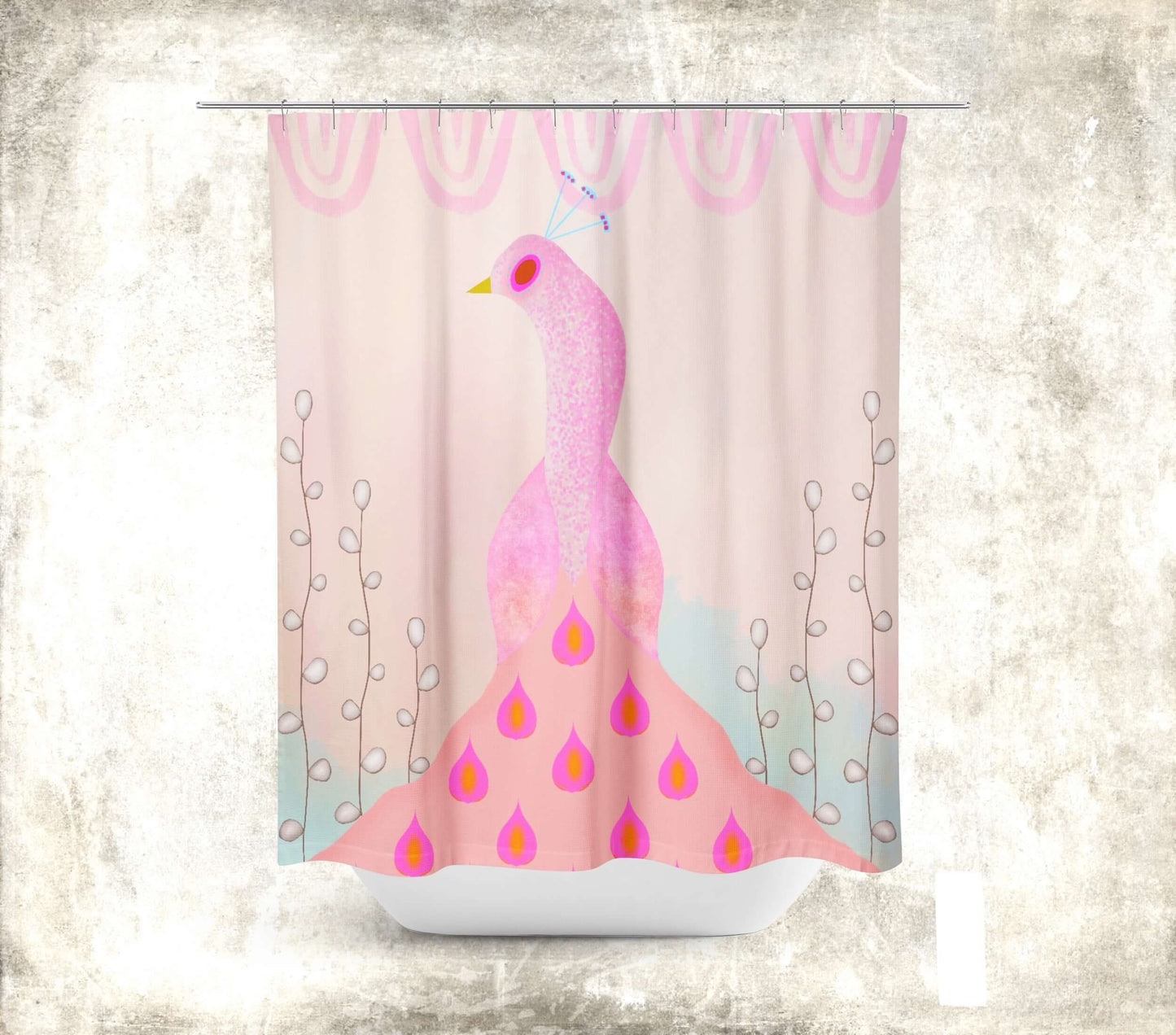 Pink Peacock Sofly Colorful Shower Curtain