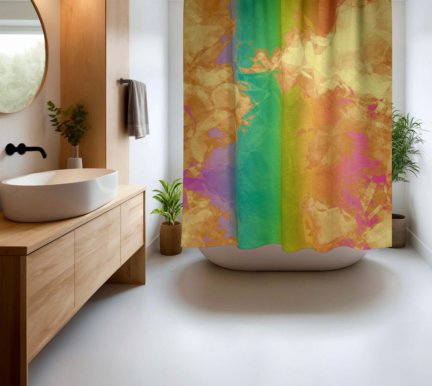 Rainbow Geode Abstract Art Colorful Shower Curtain