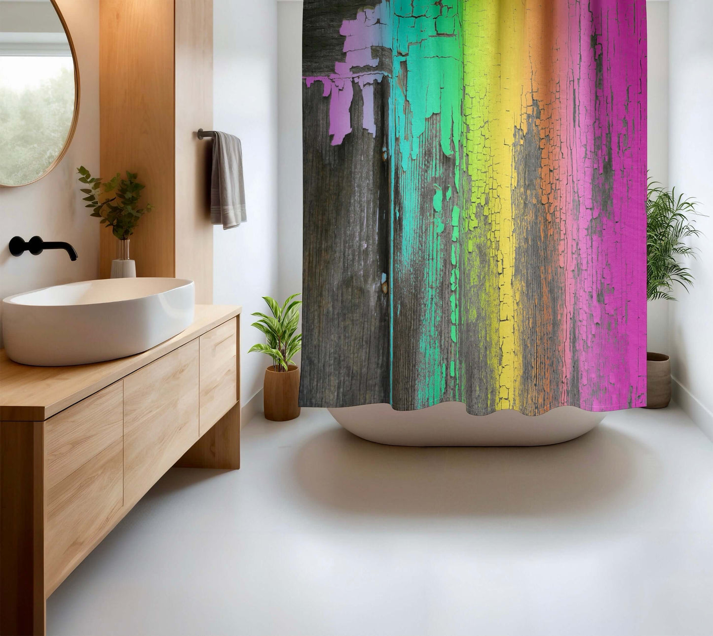 Rainbow Crackle Abstract Art Colorful Shower Curtain