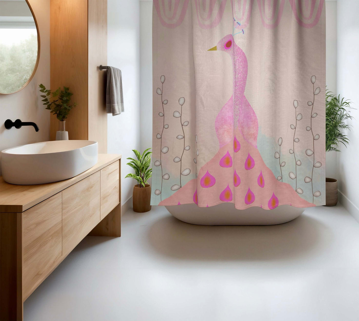 Pink Peacock Sofly Colorful Shower Curtain