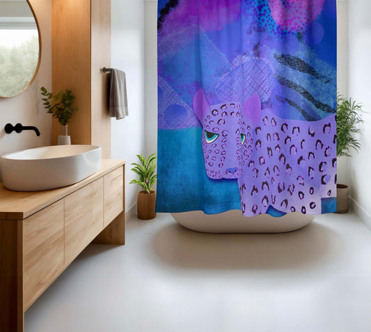 Blue Leopard Abstract Art Colorful Shower Curtain