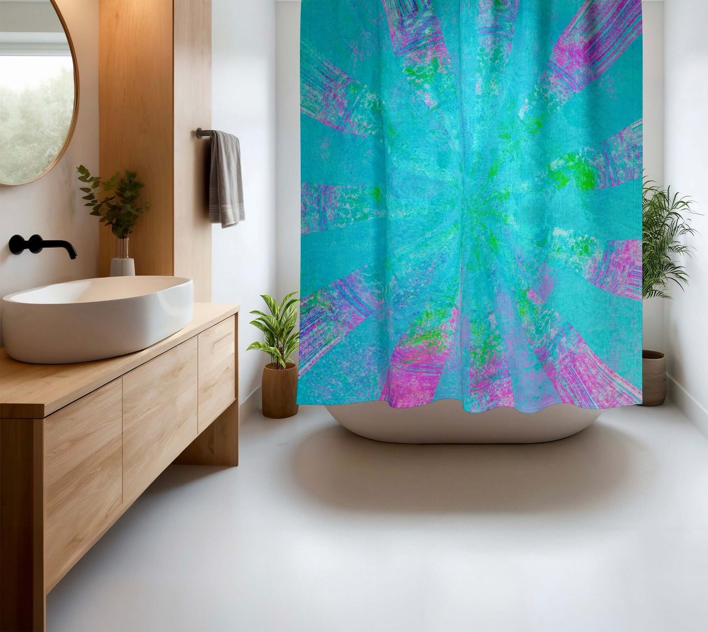 Blue Stingray Abstract Art Colorful Shower Curtain