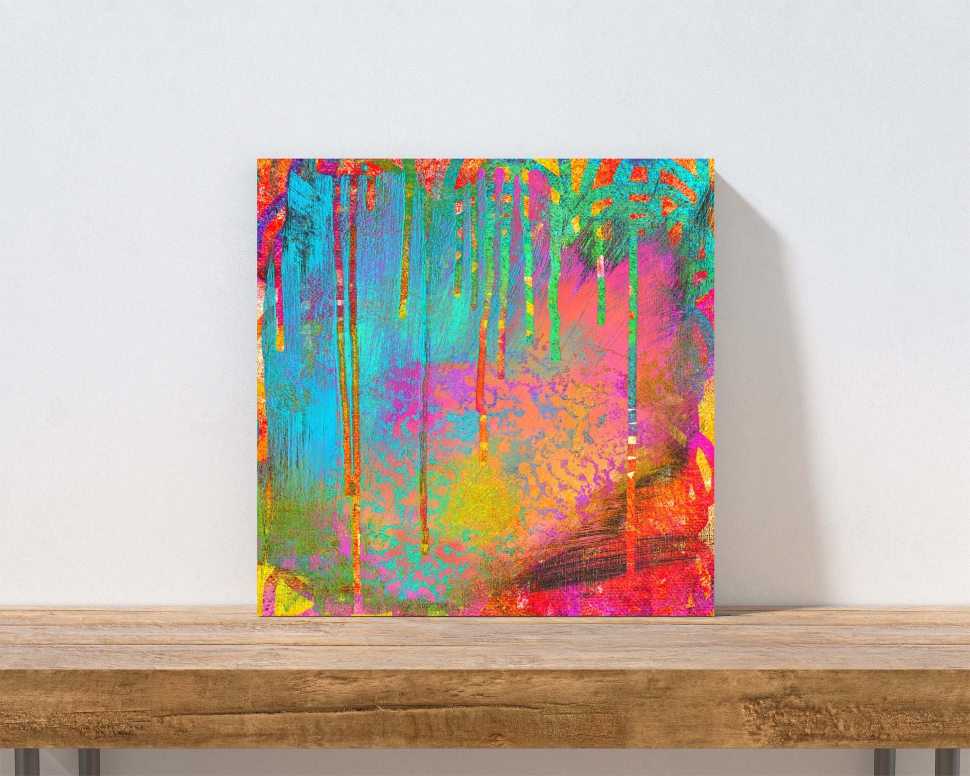 Paint Drips on Colorful Background “Into the Beyond” Abstract Art Canvas Print Wall Art Small Canvas on Shelf