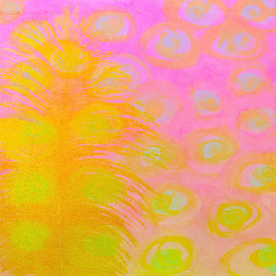 Bright Yellow Ostrich Feather on Pink Background “Poppy” Abstract Art Canvas Print Wall Art