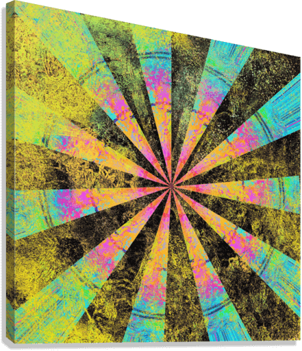 Psychedelic Black Radial with Blue and Yellow “California Dreamin’” Abstract Art Canvas Print Wall Art Side View